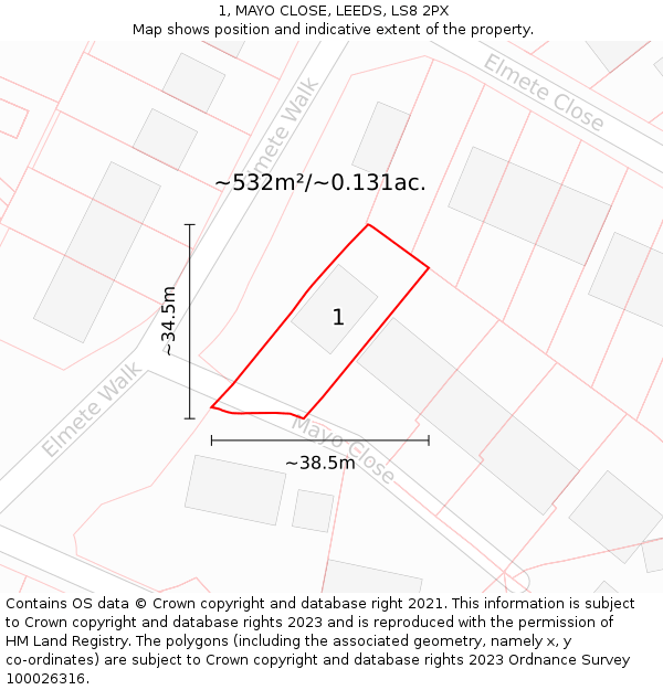 1, MAYO CLOSE, LEEDS, LS8 2PX: Plot and title map
