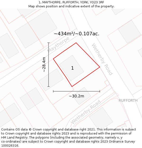 1, MAYTHORPE, RUFFORTH, YORK, YO23 3RF: Plot and title map