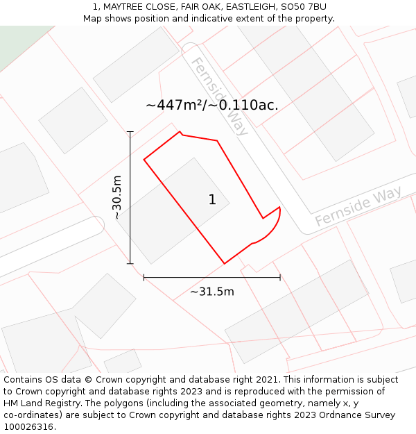 1, MAYTREE CLOSE, FAIR OAK, EASTLEIGH, SO50 7BU: Plot and title map