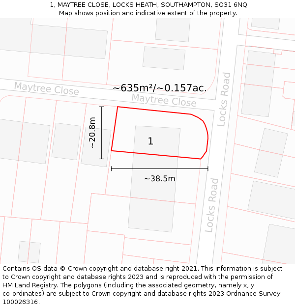 1, MAYTREE CLOSE, LOCKS HEATH, SOUTHAMPTON, SO31 6NQ: Plot and title map