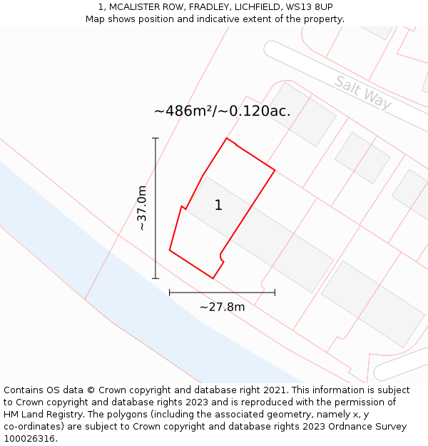 1, MCALISTER ROW, FRADLEY, LICHFIELD, WS13 8UP: Plot and title map