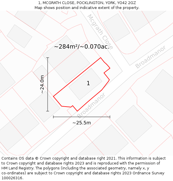 1, MCGRATH CLOSE, POCKLINGTON, YORK, YO42 2GZ: Plot and title map