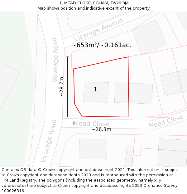 1, MEAD CLOSE, EGHAM, TW20 8JA: Plot and title map