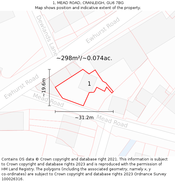 1, MEAD ROAD, CRANLEIGH, GU6 7BG: Plot and title map