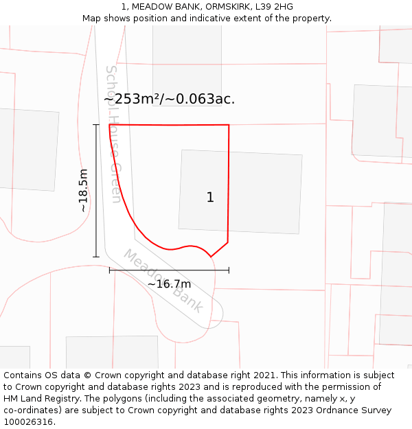 1, MEADOW BANK, ORMSKIRK, L39 2HG: Plot and title map