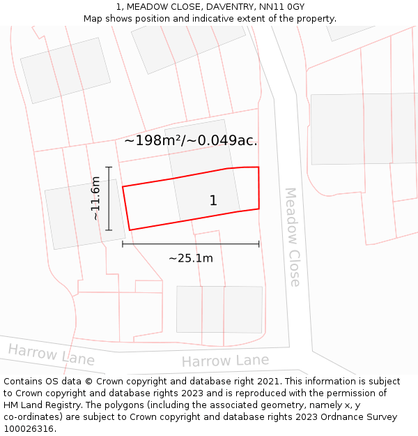 1, MEADOW CLOSE, DAVENTRY, NN11 0GY: Plot and title map