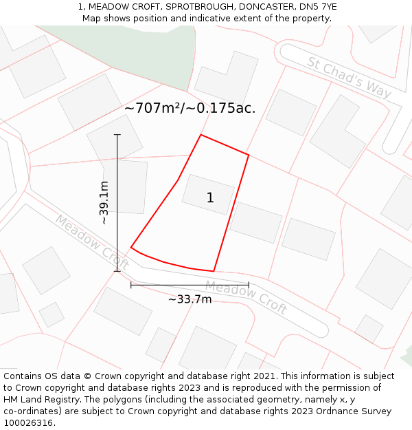 1, MEADOW CROFT, SPROTBROUGH, DONCASTER, DN5 7YE: Plot and title map