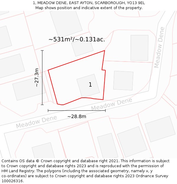 1, MEADOW DENE, EAST AYTON, SCARBOROUGH, YO13 9EL: Plot and title map