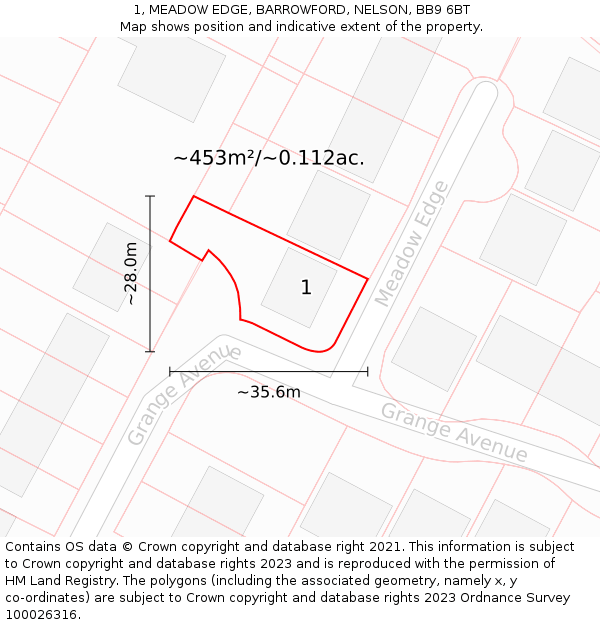 1, MEADOW EDGE, BARROWFORD, NELSON, BB9 6BT: Plot and title map