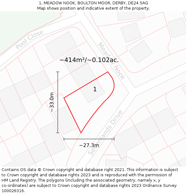 1, MEADOW NOOK, BOULTON MOOR, DERBY, DE24 5AG: Plot and title map