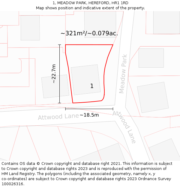 1, MEADOW PARK, HEREFORD, HR1 1RD: Plot and title map