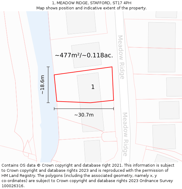 1, MEADOW RIDGE, STAFFORD, ST17 4PH: Plot and title map