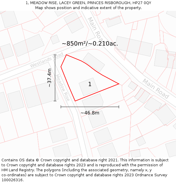 1, MEADOW RISE, LACEY GREEN, PRINCES RISBOROUGH, HP27 0QY: Plot and title map