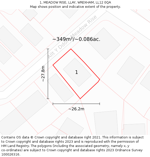 1, MEADOW RISE, LLAY, WREXHAM, LL12 0QA: Plot and title map