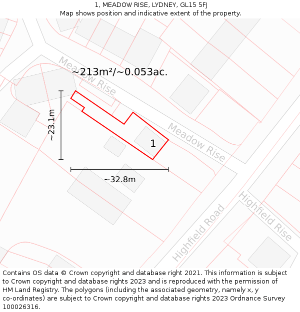 1, MEADOW RISE, LYDNEY, GL15 5FJ: Plot and title map
