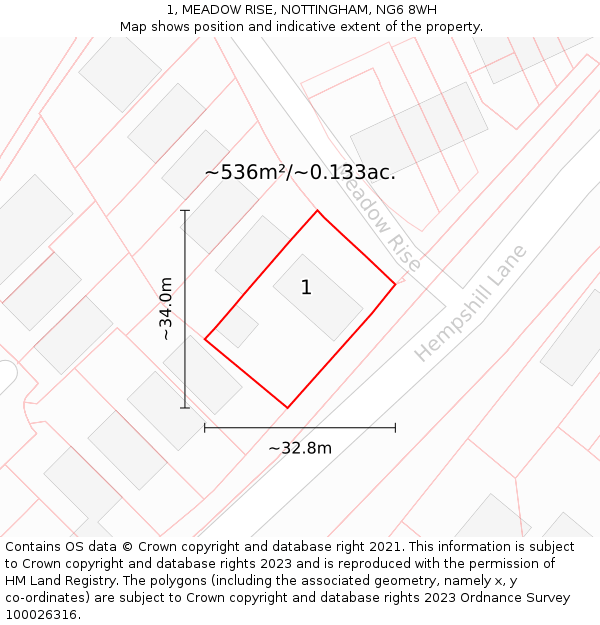 1, MEADOW RISE, NOTTINGHAM, NG6 8WH: Plot and title map