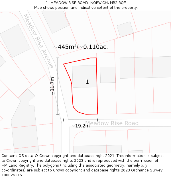 1, MEADOW RISE ROAD, NORWICH, NR2 3QE: Plot and title map