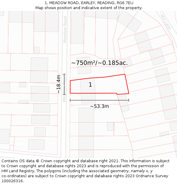 1, MEADOW ROAD, EARLEY, READING, RG6 7EU: Plot and title map