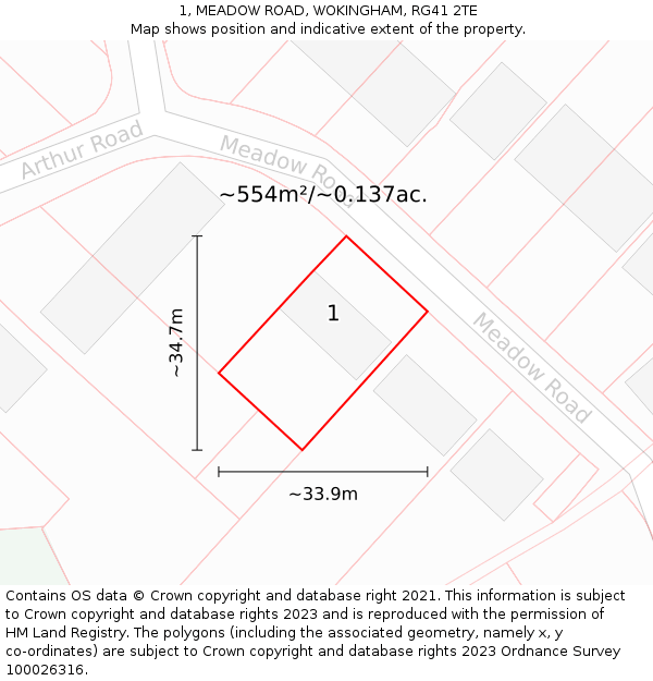 1, MEADOW ROAD, WOKINGHAM, RG41 2TE: Plot and title map