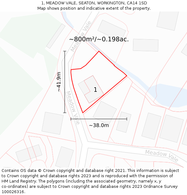 1, MEADOW VALE, SEATON, WORKINGTON, CA14 1SD: Plot and title map