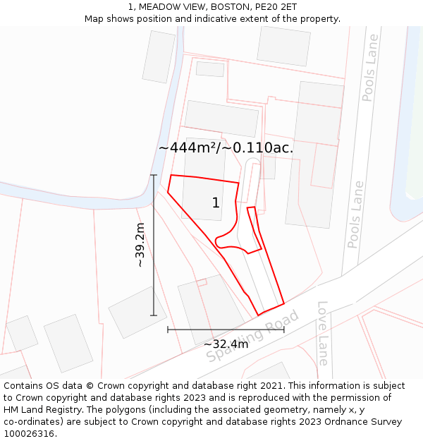 1, MEADOW VIEW, BOSTON, PE20 2ET: Plot and title map