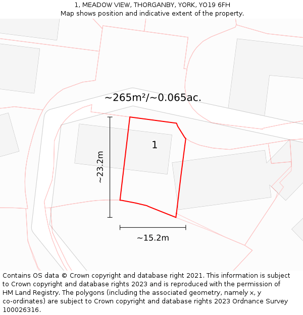 1, MEADOW VIEW, THORGANBY, YORK, YO19 6FH: Plot and title map
