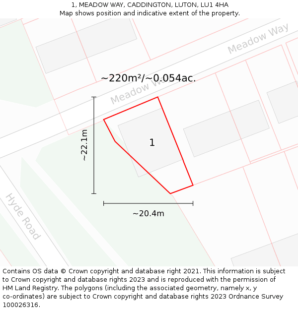 1, MEADOW WAY, CADDINGTON, LUTON, LU1 4HA: Plot and title map