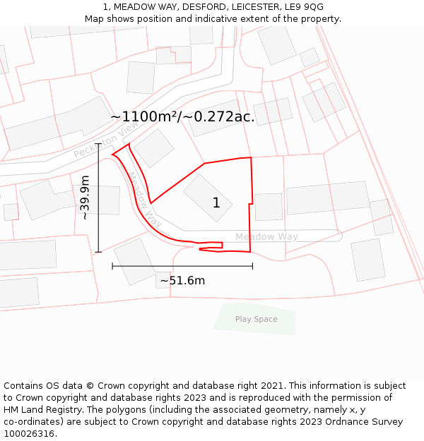 1, MEADOW WAY, DESFORD, LEICESTER, LE9 9QG: Plot and title map