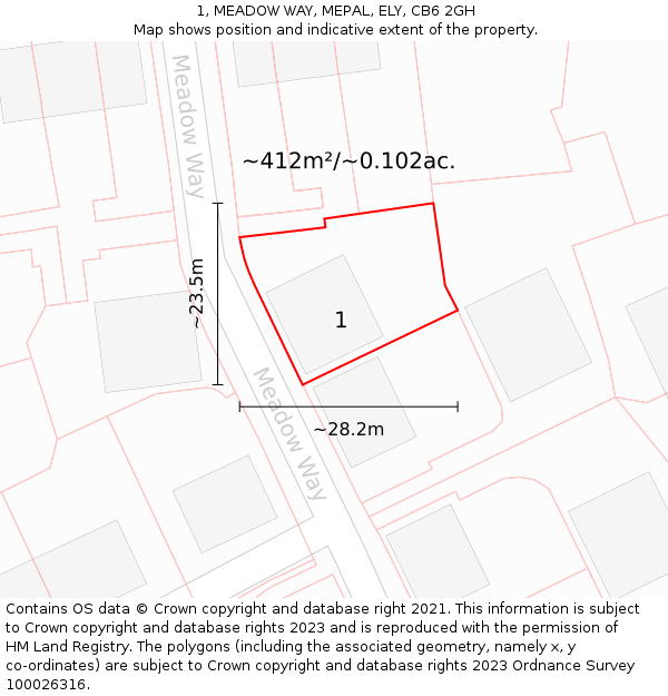 1, MEADOW WAY, MEPAL, ELY, CB6 2GH: Plot and title map