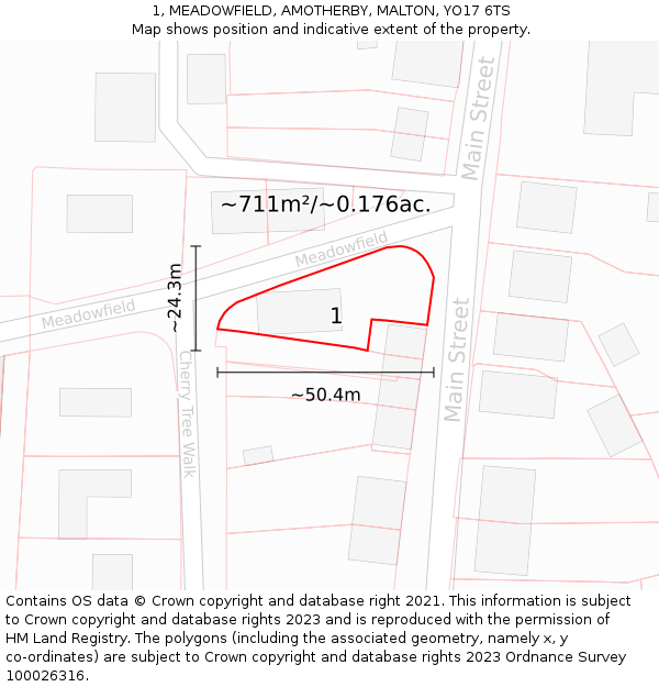 1, MEADOWFIELD, AMOTHERBY, MALTON, YO17 6TS: Plot and title map