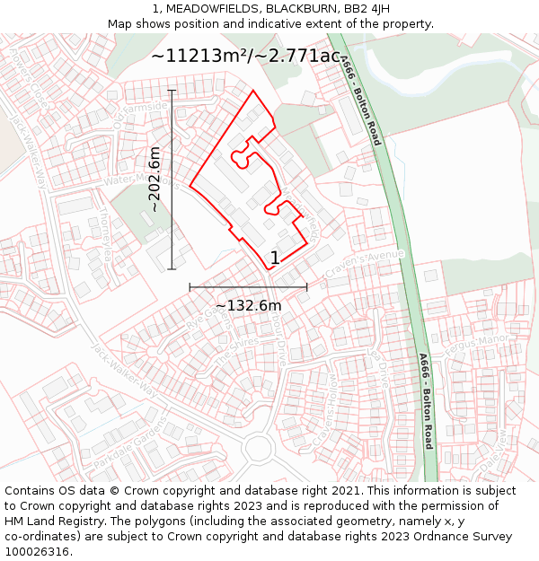 1, MEADOWFIELDS, BLACKBURN, BB2 4JH: Plot and title map