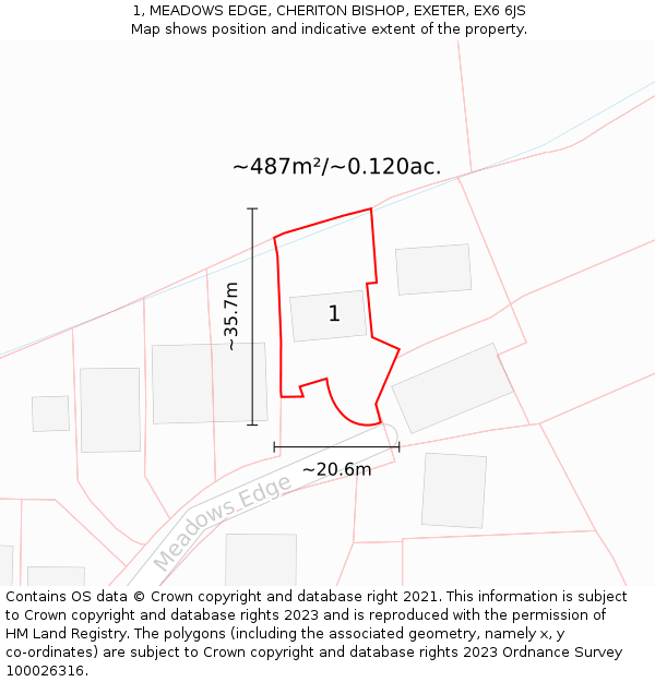 1, MEADOWS EDGE, CHERITON BISHOP, EXETER, EX6 6JS: Plot and title map