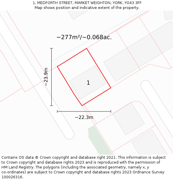 1, MEDFORTH STREET, MARKET WEIGHTON, YORK, YO43 3FF: Plot and title map