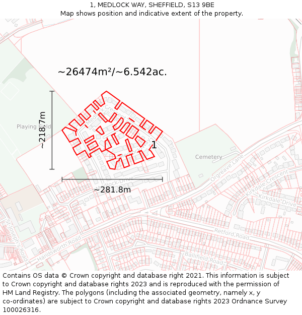 1, MEDLOCK WAY, SHEFFIELD, S13 9BE: Plot and title map