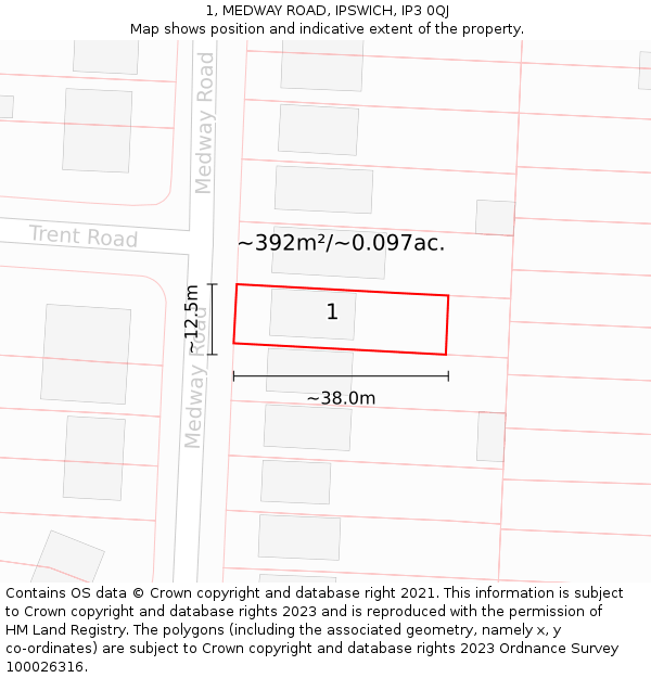 1, MEDWAY ROAD, IPSWICH, IP3 0QJ: Plot and title map