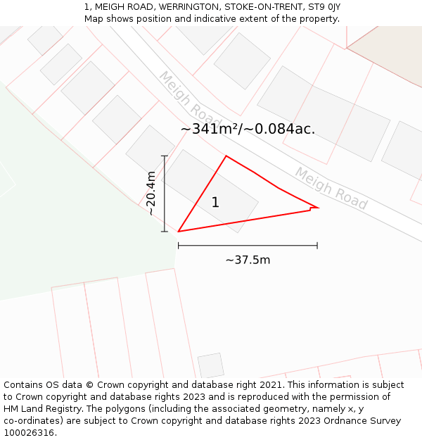 1, MEIGH ROAD, WERRINGTON, STOKE-ON-TRENT, ST9 0JY: Plot and title map