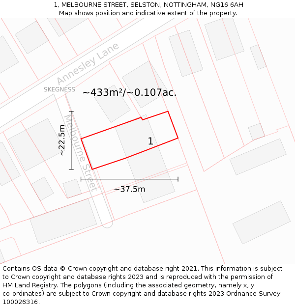 1, MELBOURNE STREET, SELSTON, NOTTINGHAM, NG16 6AH: Plot and title map