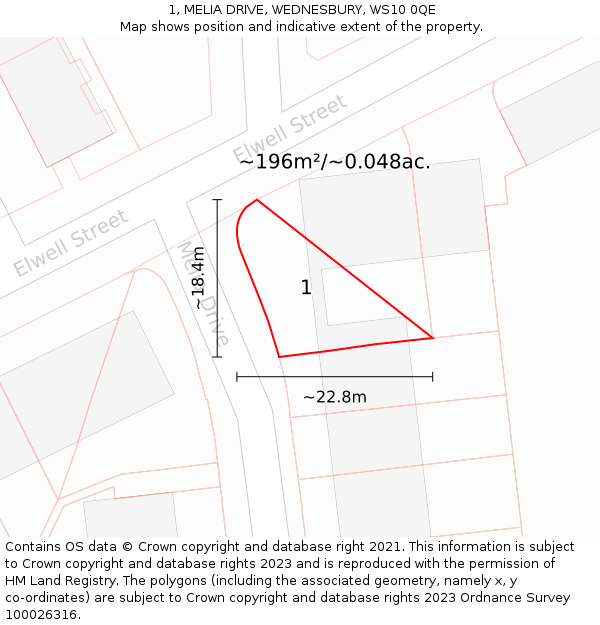 1, MELIA DRIVE, WEDNESBURY, WS10 0QE: Plot and title map