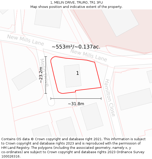 1, MELIN DRIVE, TRURO, TR1 3FU: Plot and title map