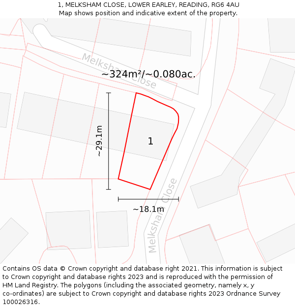 1, MELKSHAM CLOSE, LOWER EARLEY, READING, RG6 4AU: Plot and title map