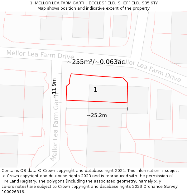 1, MELLOR LEA FARM GARTH, ECCLESFIELD, SHEFFIELD, S35 9TY: Plot and title map