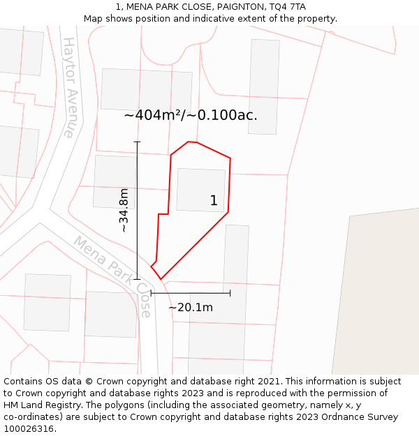 1, MENA PARK CLOSE, PAIGNTON, TQ4 7TA: Plot and title map