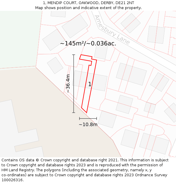1, MENDIP COURT, OAKWOOD, DERBY, DE21 2NT: Plot and title map