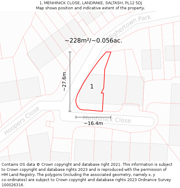 1, MENHINICK CLOSE, LANDRAKE, SALTASH, PL12 5DJ: Plot and title map