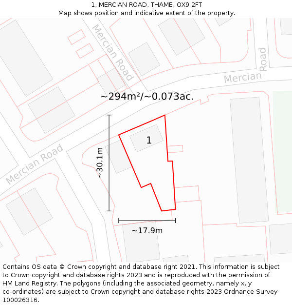 1, MERCIAN ROAD, THAME, OX9 2FT: Plot and title map