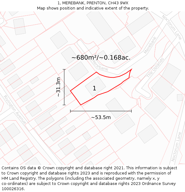 1, MEREBANK, PRENTON, CH43 9WX: Plot and title map
