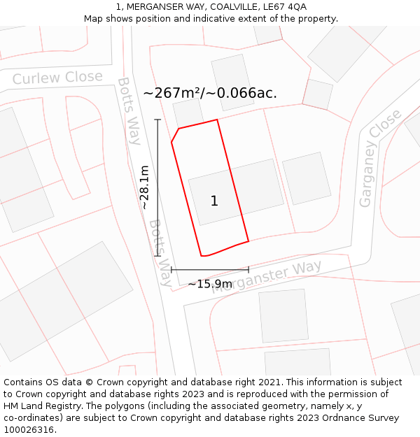 1, MERGANSER WAY, COALVILLE, LE67 4QA: Plot and title map