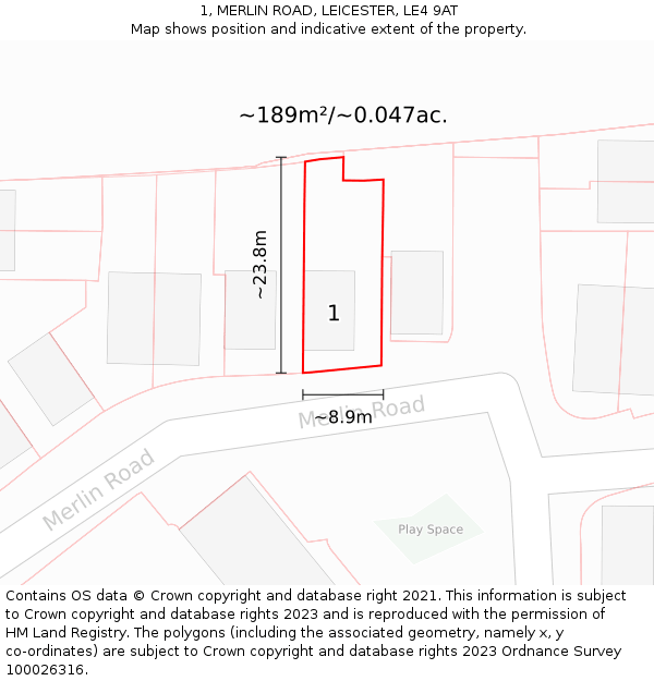 1, MERLIN ROAD, LEICESTER, LE4 9AT: Plot and title map