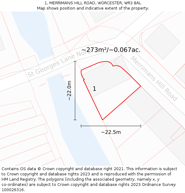 1, MERRIMANS HILL ROAD, WORCESTER, WR3 8AL: Plot and title map