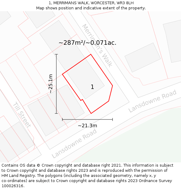 1, MERRIMANS WALK, WORCESTER, WR3 8LH: Plot and title map